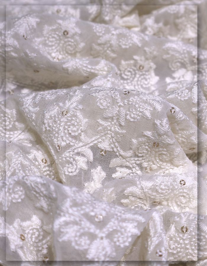 Lucknowi Daman Embroidery Fabric for Bridal Veils - 10806