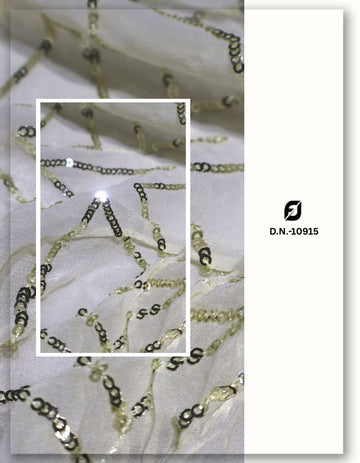 Geometrical Light Gold Sequins Embroidery Fabric for Saree & Dress - 10915
