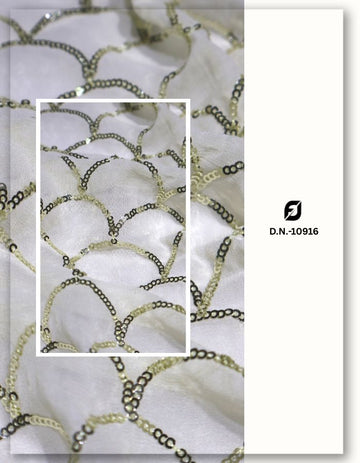 Scallop Light Gold Sequins Embroidery Fabric for Saree & Dress - 10916