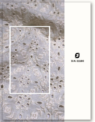 Premium Cotton Schiffli Embroidery Fabric for Designers - 11180