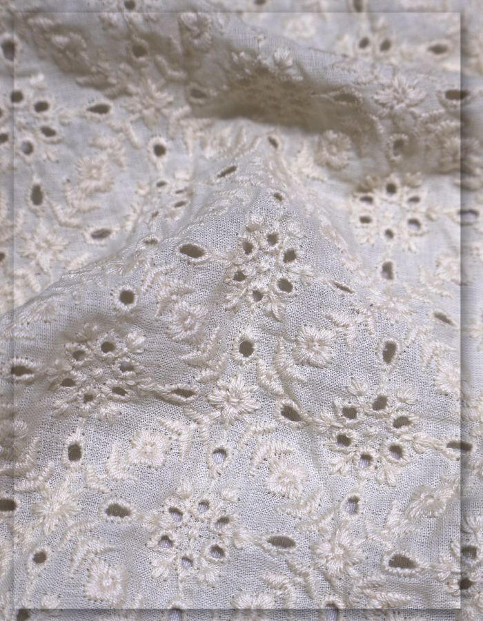 Premium Cotton Schiffli Embroidery Fabric for Designers - 11180