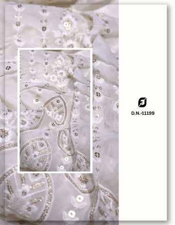 Premium Chikankari Style Kali Embroidery Fabric with Delicate Foil Mirror Work