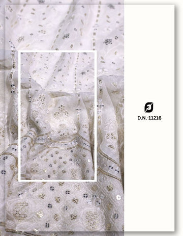 Designer Heavy Geometrical Thread & Mirror Work Daman Embroidery Fabric
