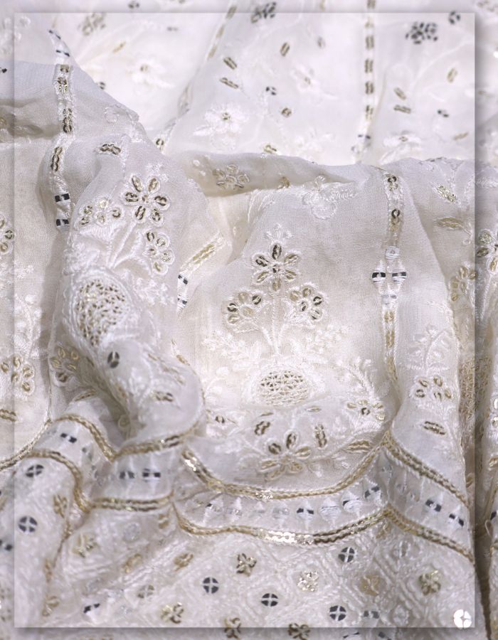 Designer Heavy Geometrical Thread & Mirror Work Daman Embroidery Fabric