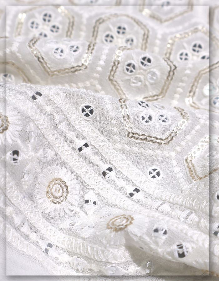 Dyeable Viscose Georgette Fabric with Elegant Daman Work - 11218