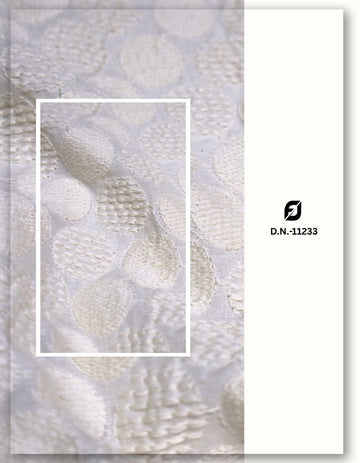 Off White Cotton Schiffli Embroidery Fabric for Apparel - 11233