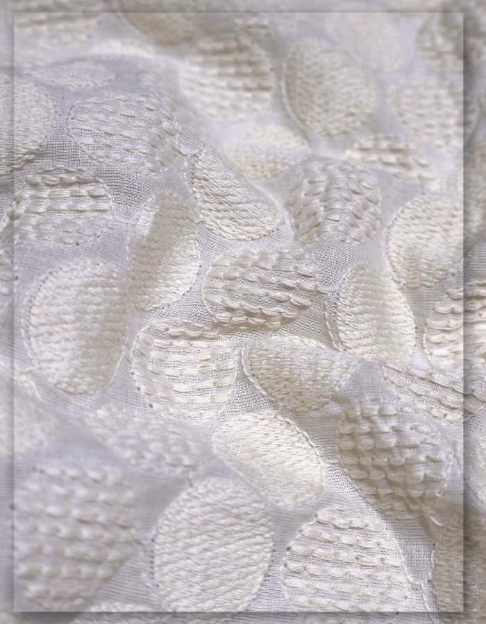Off White Cotton Schiffli Embroidery Fabric for Apparel - 11233