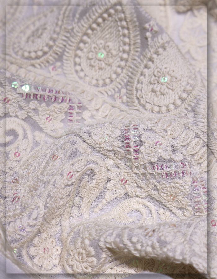 Traditional Rich Lucknowi Daman Embroidery Fabric for Lehengas - 11281