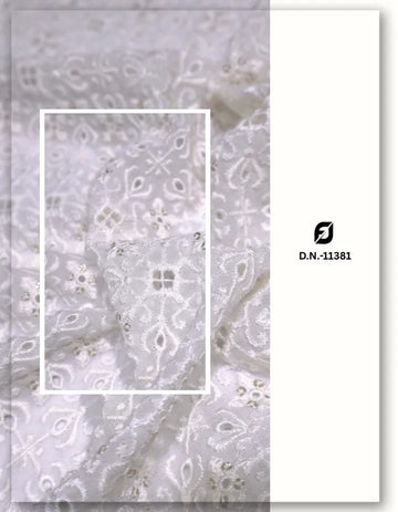 White Eyelet Embroidered Georgette Fabric for Asian Dresses #11381