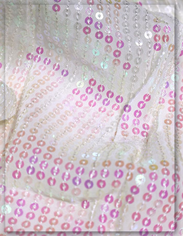 Georgette Rainbow Mermaid Sequin Lining Embroidery Fabric - 11446