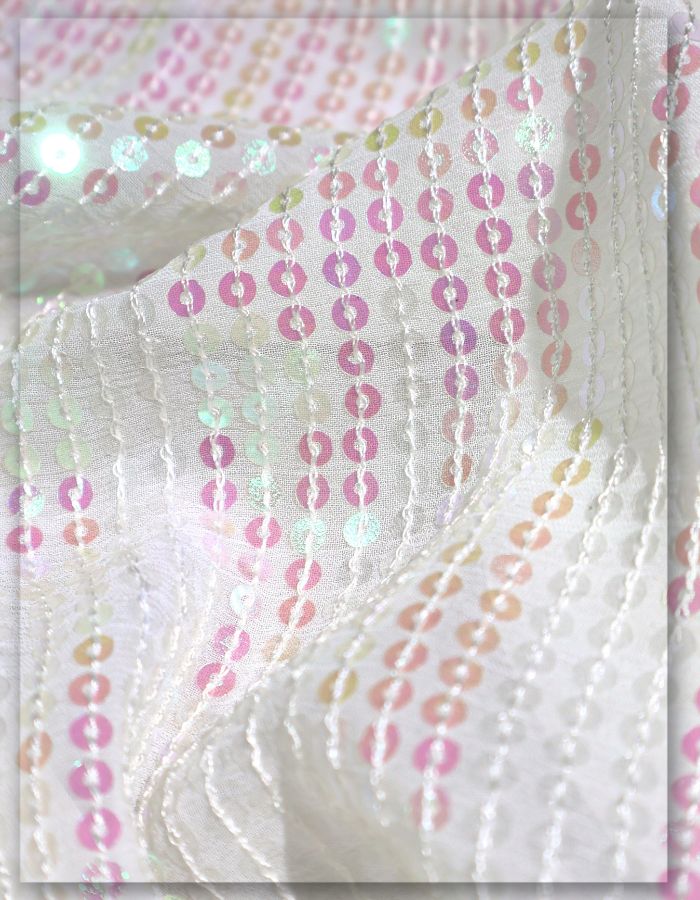 Dyeable Viscose Georgette Fabric with Sequins Lining Work - 11457