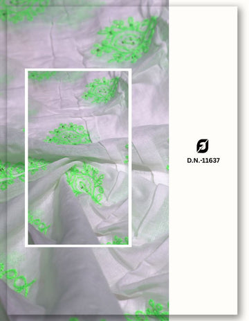 Vibrant Neon Green Cotton Butta & Sequin Embroidery Fabric