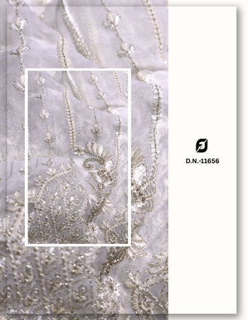 Traditional Designer Daman Embroidery Fabric with Silver Zari & Sequins