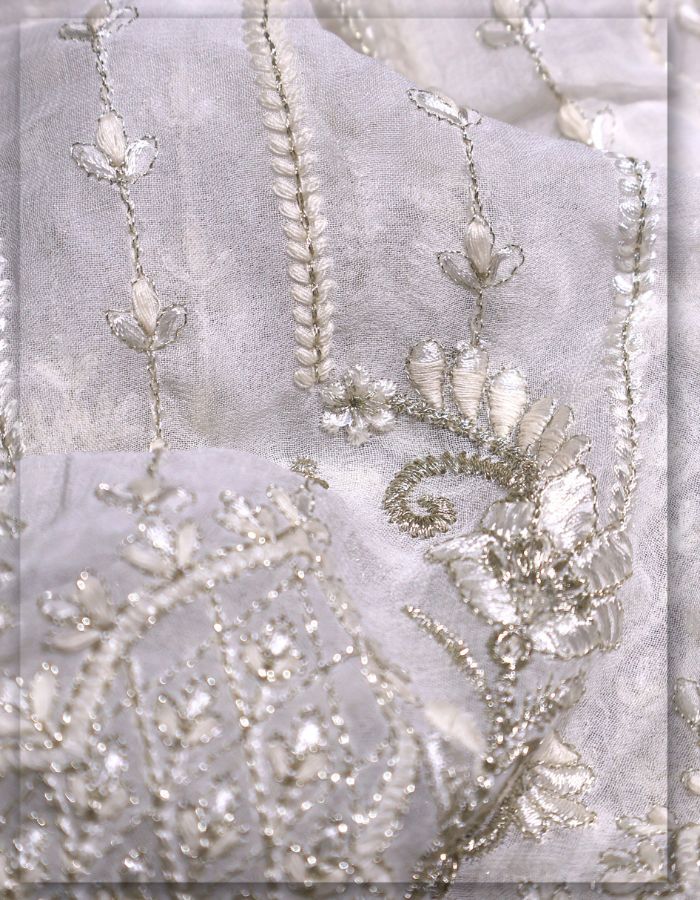 Traditional Designer Daman Embroidery Fabric with Silver Zari & Sequins