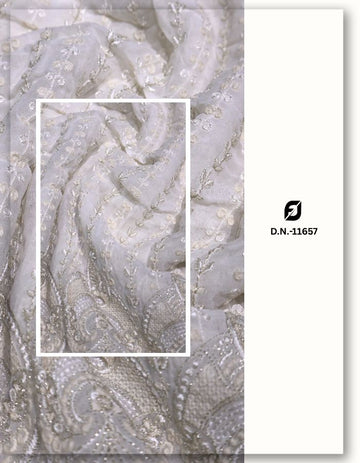 Floral Vine Daman Embroidery Fabric with Scalloped Border