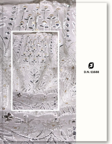 Exclusive Silver Foil Daman Embroidery Fabric for Wedding-11688