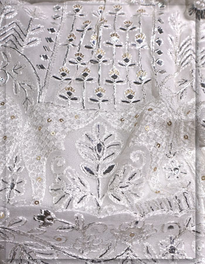 Exclusive Silver Foil Daman Embroidery Fabric for Wedding-11688
