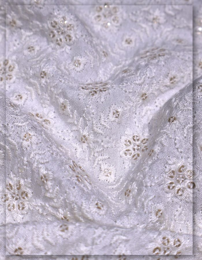 Dola Silk Chikankari Embroidery Fabric for Saree Wholesale - 11914