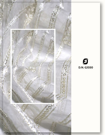 Organza Chain Stitch Embroidery Fabric For Party Wear - 12030