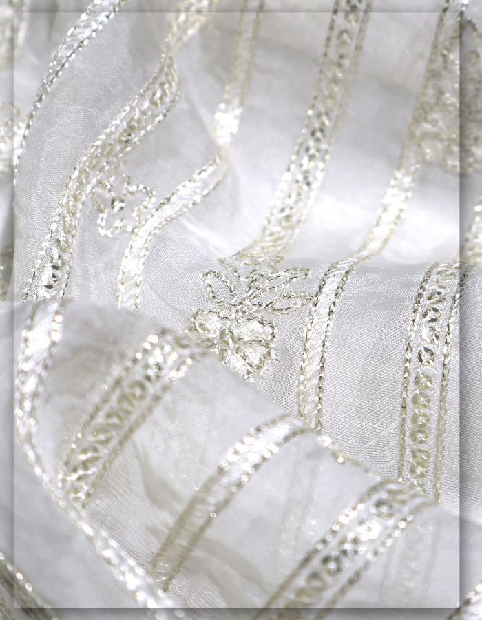 Organza Chain Stitch Embroidery Fabric For Party Wear - 12030