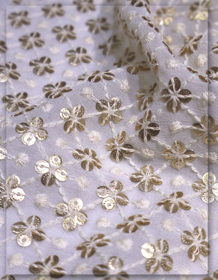 Gold Sequins Asian Embroidery Fabric for Women’s Outfit - 12343