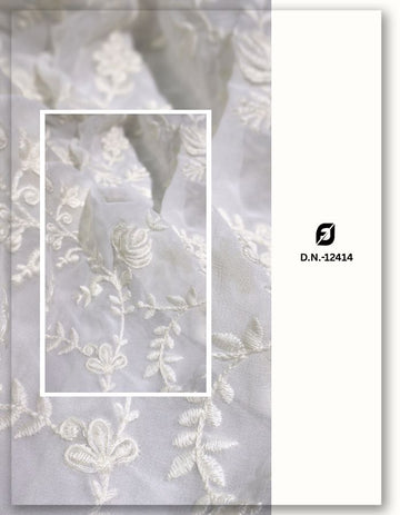 Dyeable Viscose Georgette Fabric with Elegant Jaal & Lace - 12414