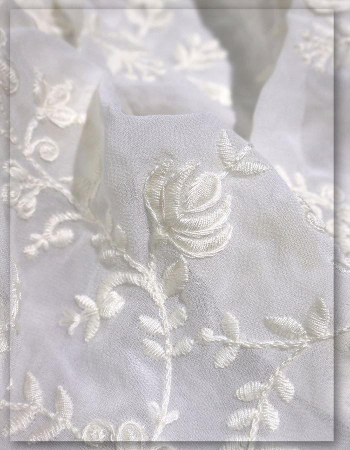 Dyeable Viscose Georgette Fabric with Elegant Jaal & Lace - 12414