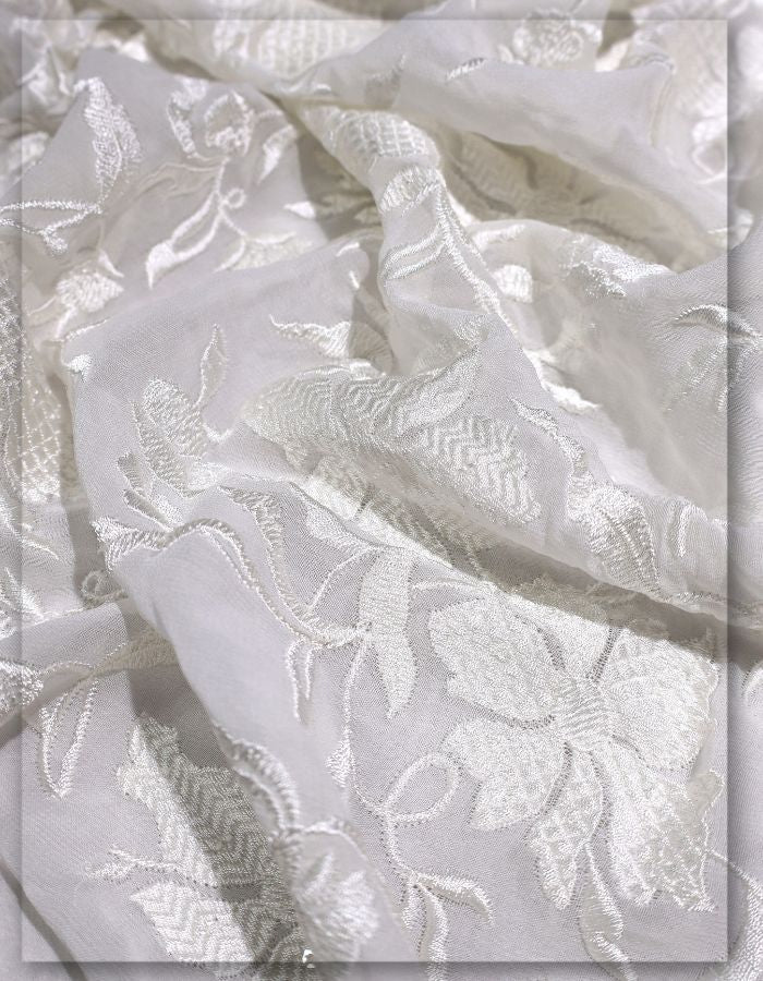 Sheer Georgette Allover Embroidered Lace Fabric - 12491
