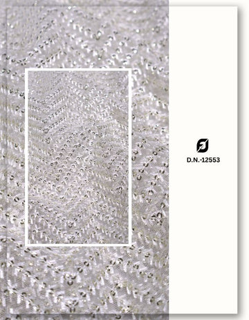 Golden Bowl Sequins Zig-Zag Wave Embroidery on Soft Net Fabric