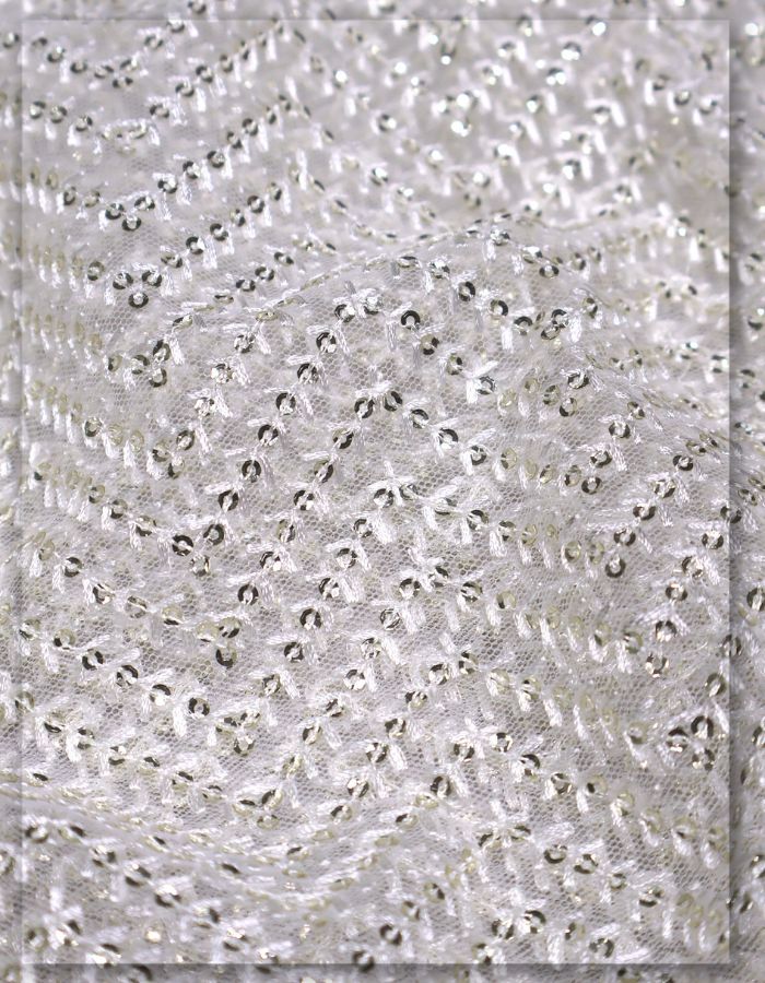 Golden Bowl Sequins Zig-Zag Wave Embroidery on Soft Net Fabric
