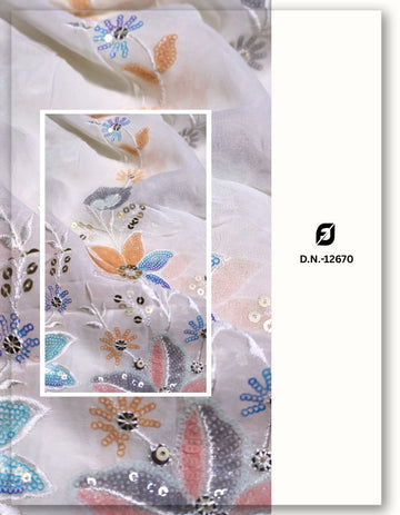 Vibrant Pastel Floral Multi-Sequins Daman Embroidery Fabric