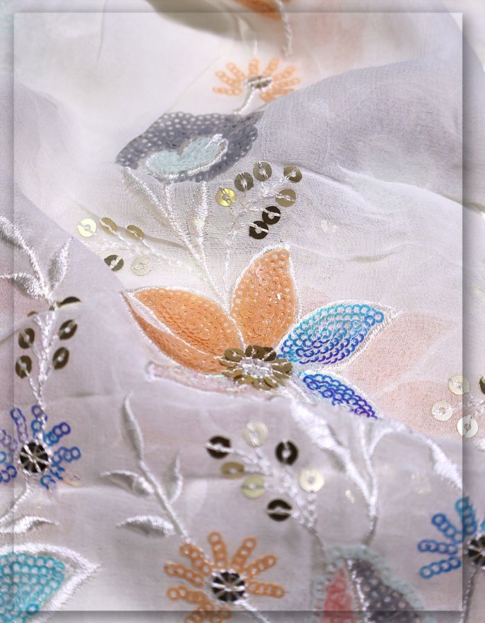 Vibrant Pastel Floral Multi-Sequins Daman Embroidery Fabric