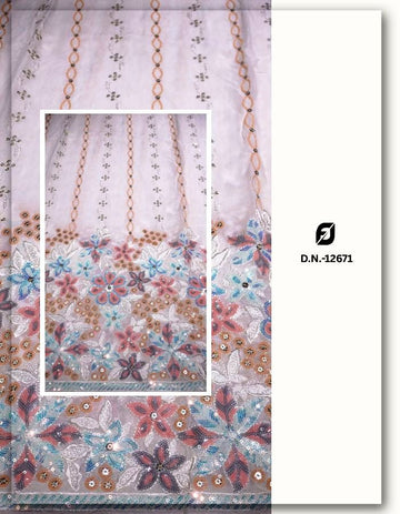 Floral Sequins High Border Daman Fabric - 12671