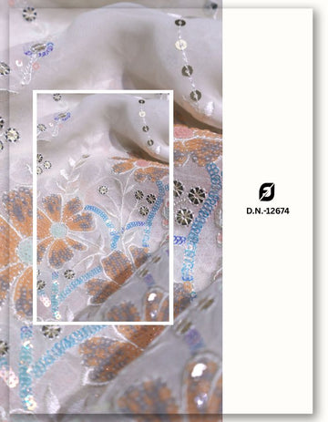 Designer Large Floral Multi-Sequins Daman Embroidery Fabric with Sequins Stripes