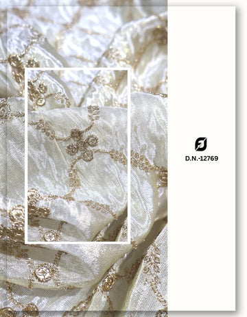 Gold Tissue Sequin Embroidery Fabric Material - 12769