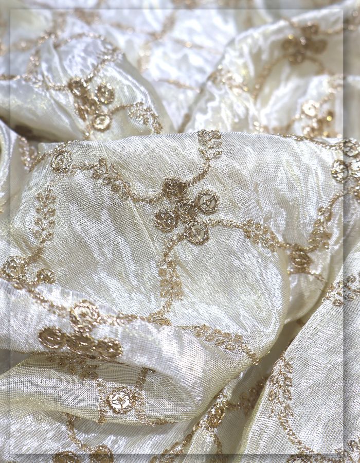 Gold Tissue Sequin Embroidery Fabric Material - 12769