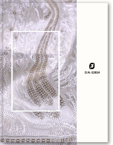 Chain Stitch Daman Embroidery Fabric for Lehenga Wholesale - 12814