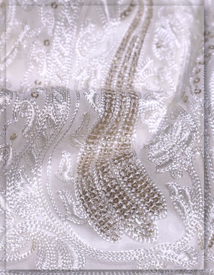 Chain Stitch Daman Embroidery Fabric for Lehenga Wholesale - 12814