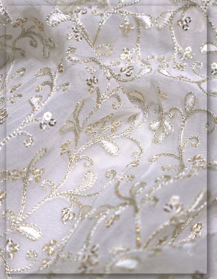 Dyeable Viscose Georgette Fabric with Rainbow Zari Daman Chain - 12815
