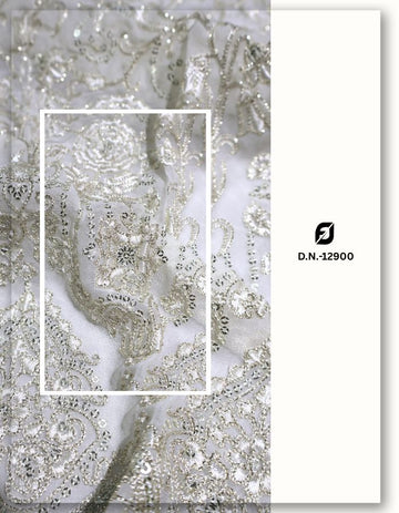 Zari Chain Stitch Daman Embroidery Fabric for Lehenga-12900