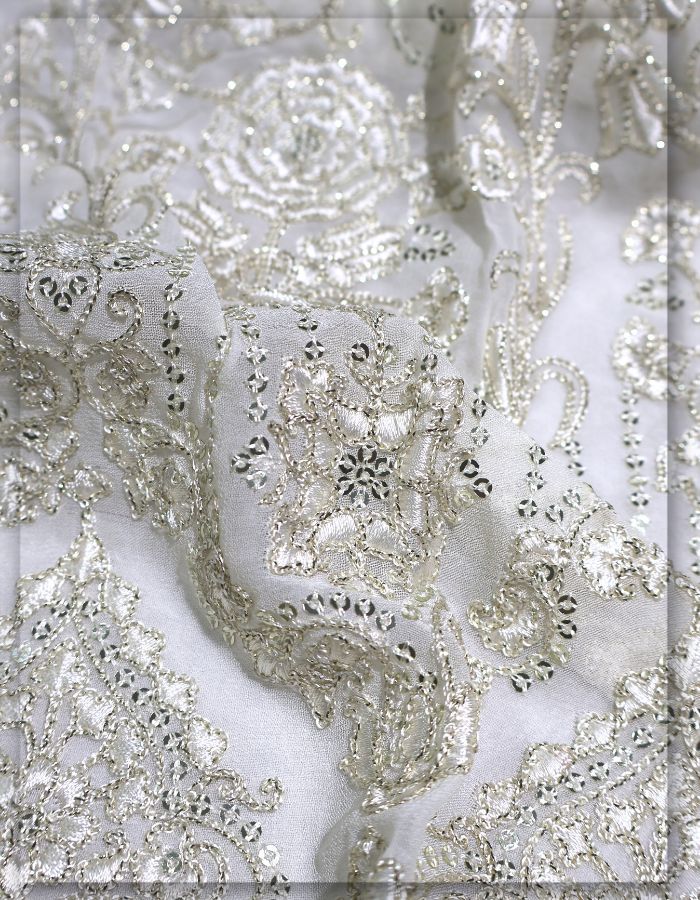 Zari Chain Stitch Daman Embroidery Fabric for Lehenga-12900