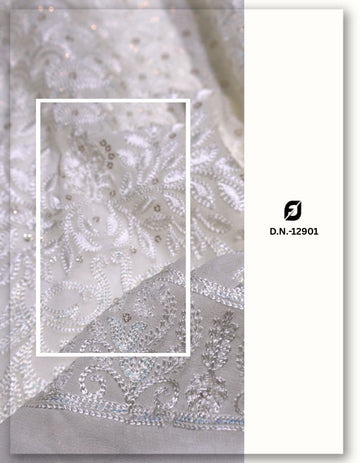 Chain Stitch Lace Embroidery Fabric for Saree & Lehenga - 12901