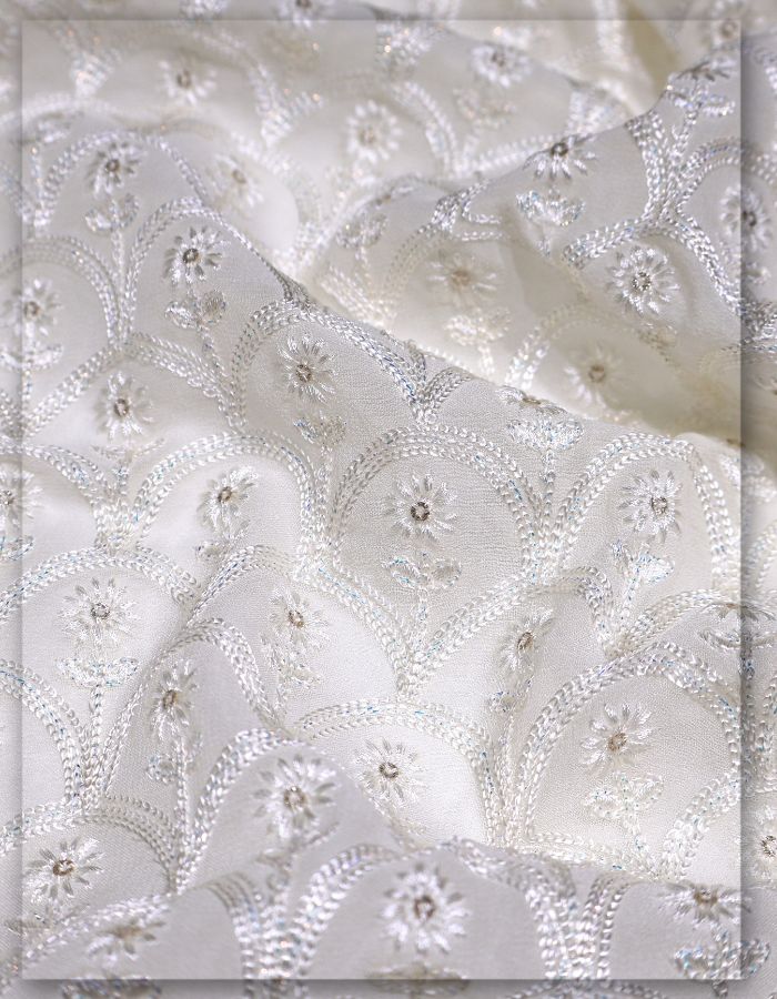 Chain Stitch Lace Embroidery Fabric for Saree & Lehenga - 12901