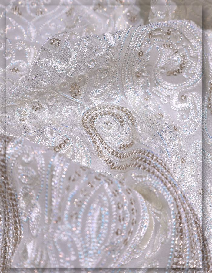 Rich Heritage Chain Stitch Daman Embroidery Fabric for Lehenga - 12902