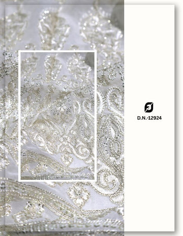 Georgette Kali Embroidery Fabric For Bridal Gown - 12924