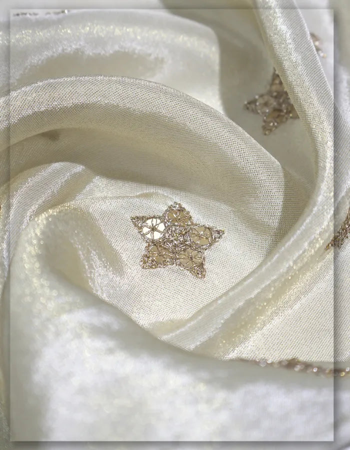Golden Tissue Sequins Butti Embroidery Fabric-13101
