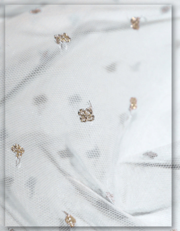 Zari Butti Embroidered Net Fabric - 13251