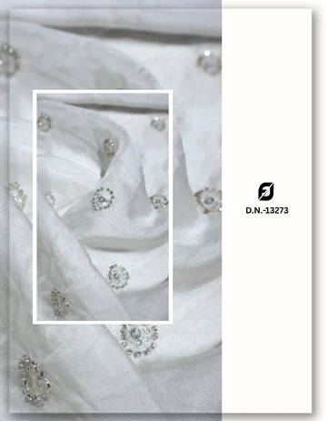 Beaded Butti Embroidery Organza Fabric-13273