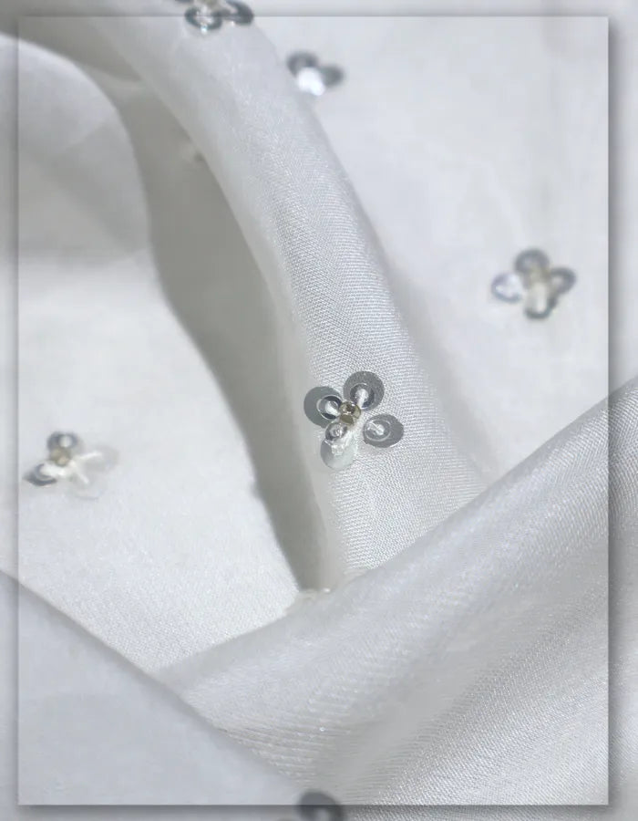 Sheer Organza Beaded Butti Embroidery Fabric-13275