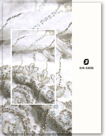 White Organza Bridal Lehenga Embroidery Fabric - 13331